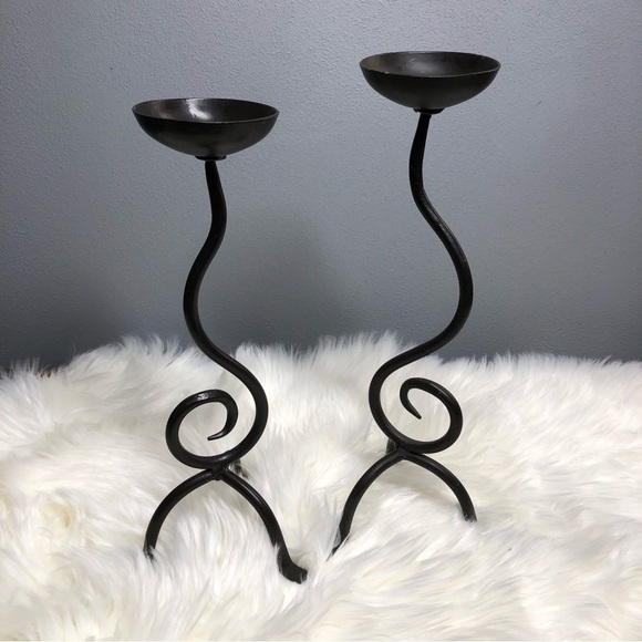 Dark Brown Metal Candle Holder Candlestick Set - Picture 1 of 10